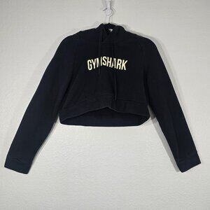 Gymshark Crop Hoodie Sweatshirt Women Medium Black Workout Fitness Gym Yoga